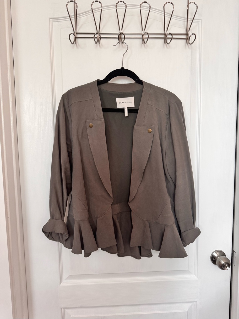BCBGeneration Olive Ruffle Hem Open-Front Blazer